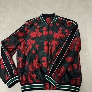 Topman Red and Green Floral Bomber Jacket